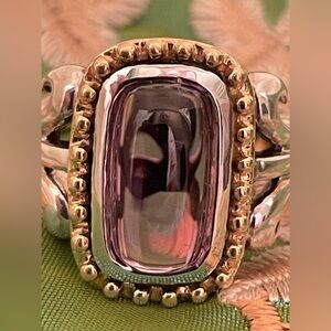 Rare Raquel Welch Amethyst Sterling Silver and 18k Gold Ring, Size 8.25